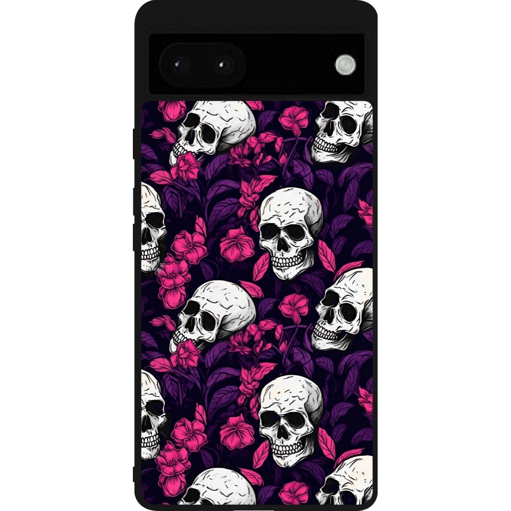 Coque Google Pixel 6a - Silicone rigide noir Halloween 2024 romantic skulls