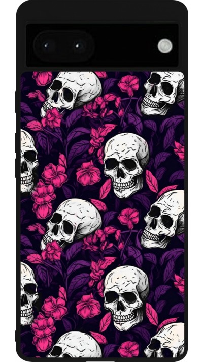 Coque Google Pixel 6a - Silicone rigide noir Halloween 2024 romantic skulls