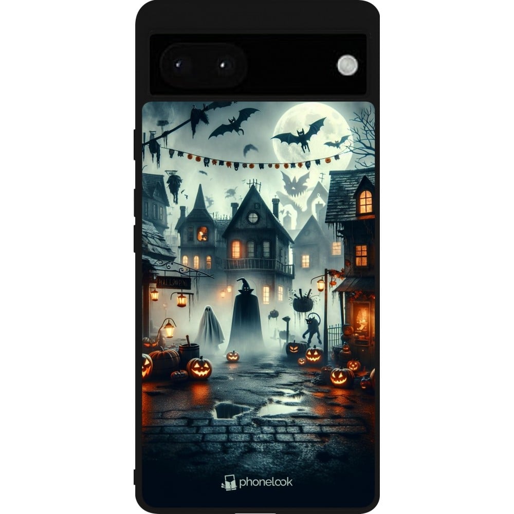 Coque Google Pixel 6a - Silicone rigide noir Halloween Spookville