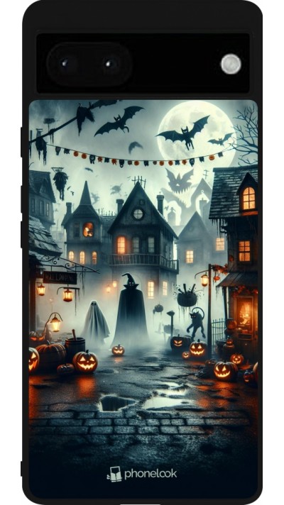 Coque Google Pixel 6a - Silicone rigide noir Halloween Spookville