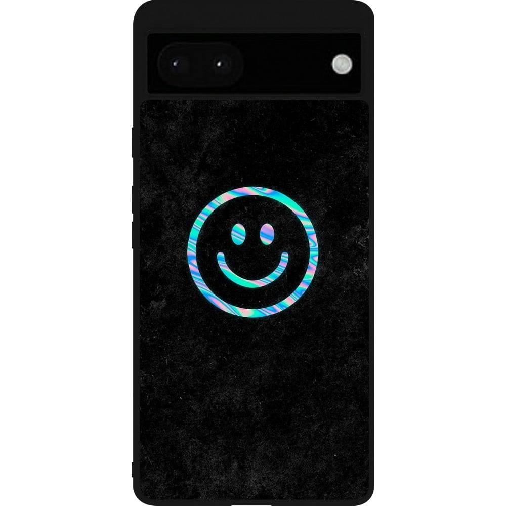 Coque Google Pixel 6a - Silicone rigide noir Happy smiely irisé