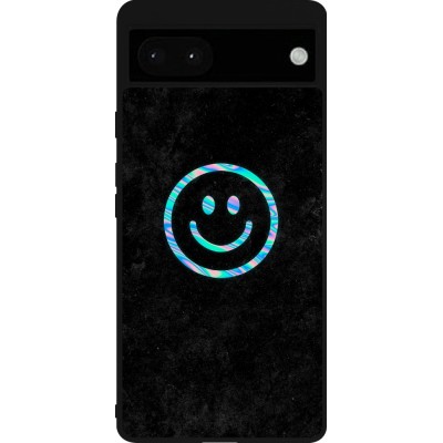 Coque Google Pixel 6a - Silicone rigide noir Happy smiely irisé