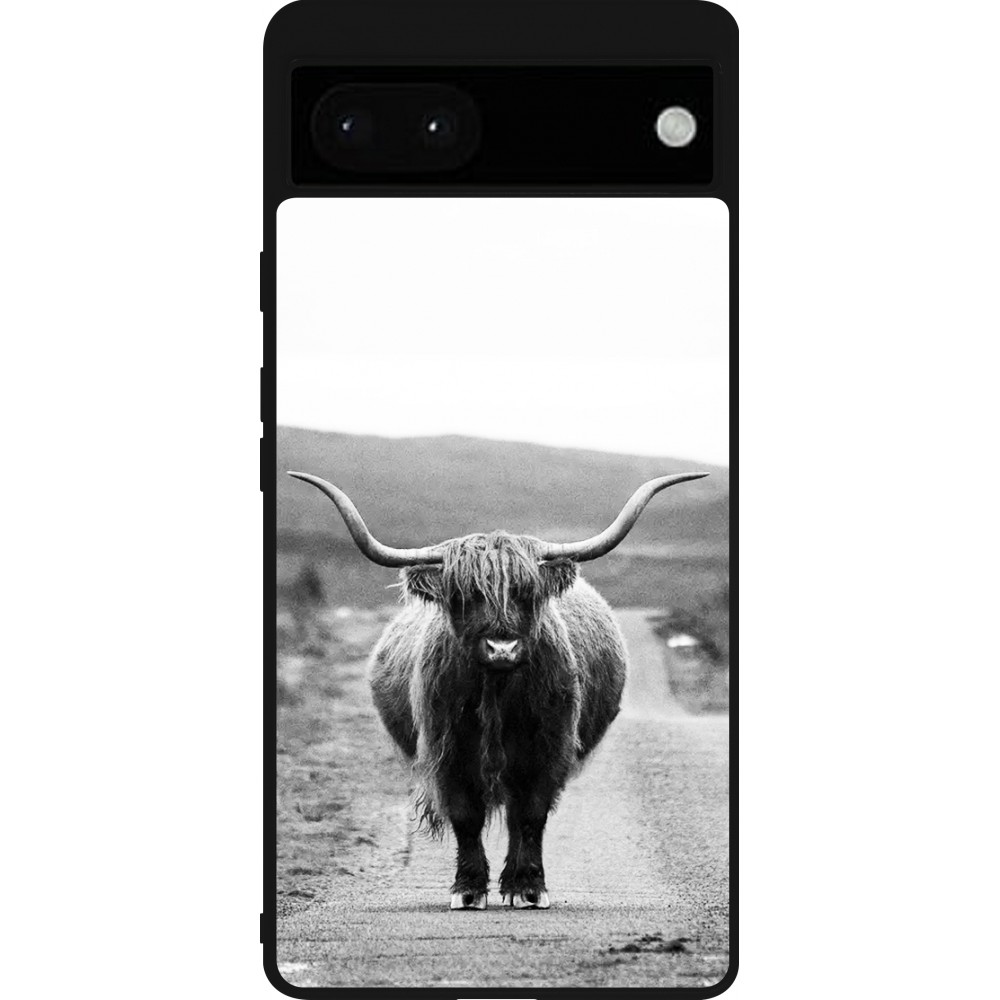 Coque Google Pixel 6a - Silicone rigide noir Highland cattle