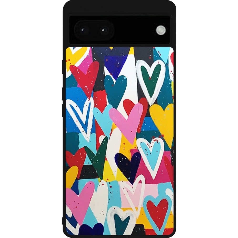 Google Pixel 6a Case Hülle - Silikon schwarz Joyful Hearts