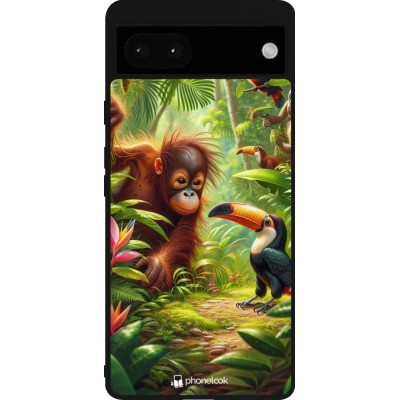 Coque Google Pixel 6a - Silicone rigide noir Jungle Tropicale Tayrona