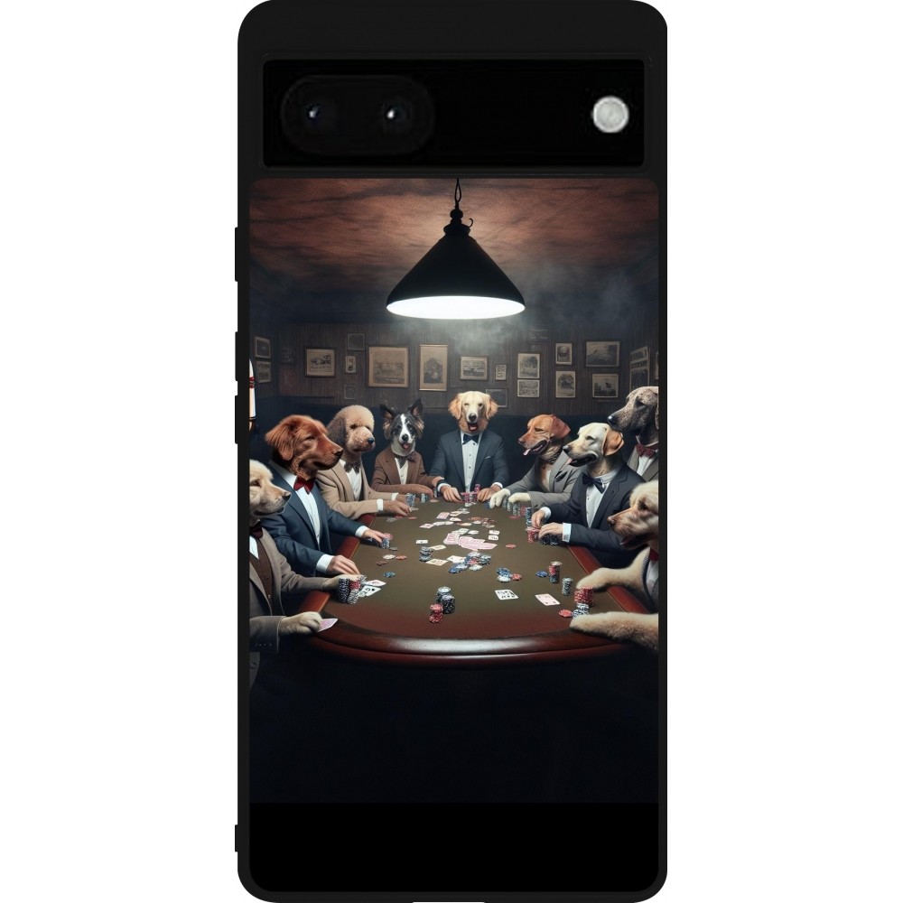 Coque Google Pixel 6a - Silicone rigide noir Les pokerdogs