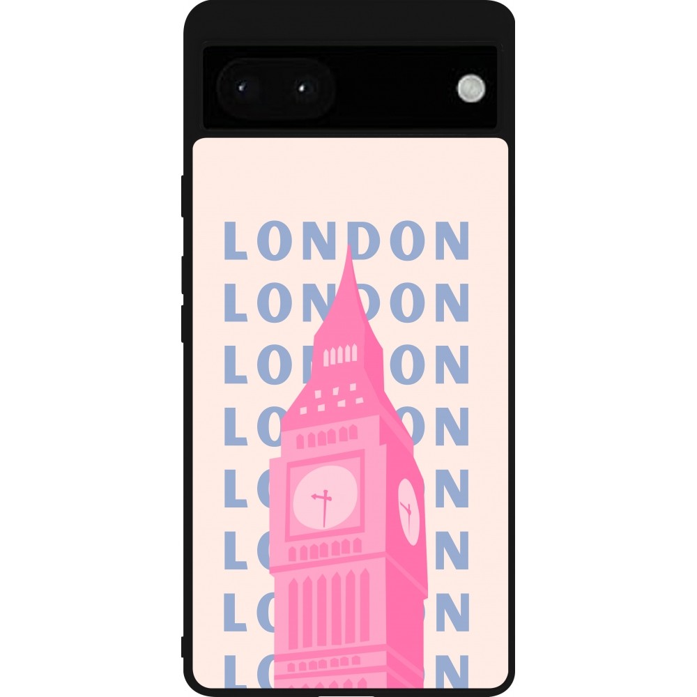 Google Pixel 6a Case Hülle - Silikon schwarz London Pink Print