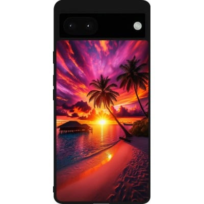 Coque Google Pixel 6a - Silicone rigide noir Maldives Dusk Bliss