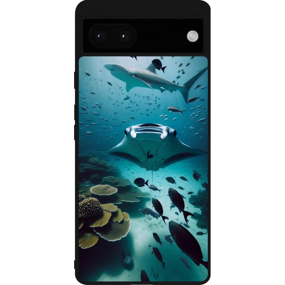 Coque Google Pixel 6a - Silicone rigide noir Manta Lagon Nettoyage