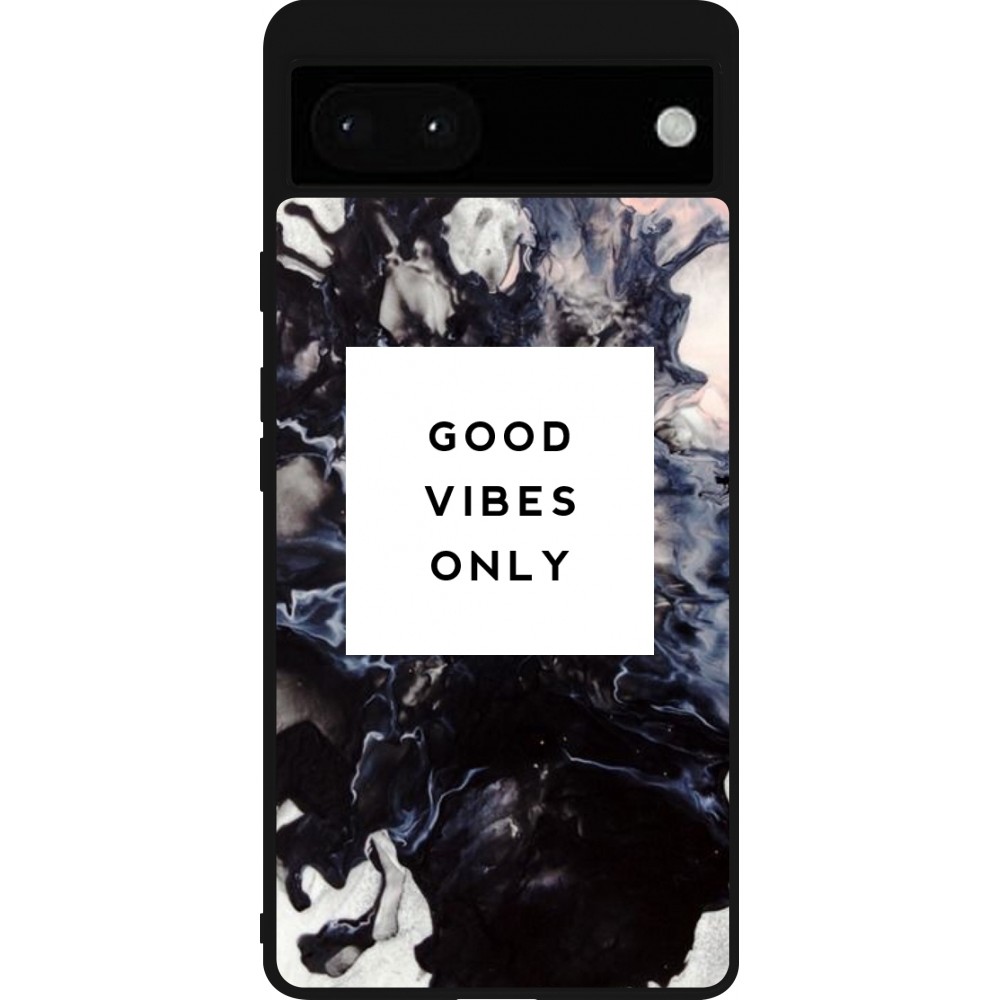 Coque Google Pixel 6a - Silicone rigide noir Marble Good Vibes Only