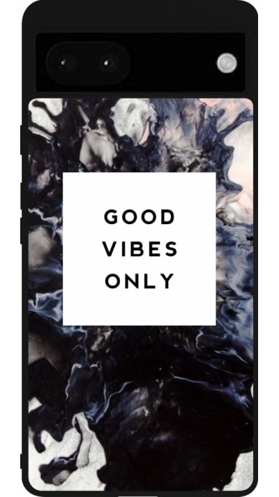 Coque Google Pixel 6a - Silicone rigide noir Marble Good Vibes Only