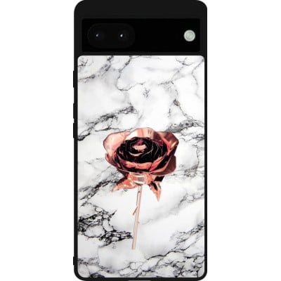 Coque Google Pixel 6a - Silicone rigide noir Marble Rose Gold