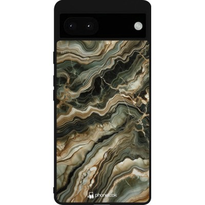 Coque Google Pixel 6a - Silicone rigide noir Marbre Olive