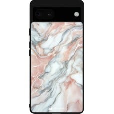 Coque Google Pixel 6a - Silicone rigide noir Marbre Rose Lumineux