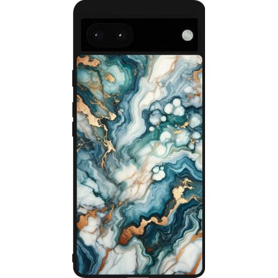 Coque Google Pixel 6a - Silicone rigide noir Marbre Vert Bleu Doré