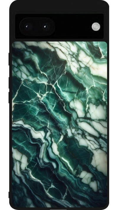 Coque Google Pixel 6a - Silicone rigide noir Marbre vert majestueux