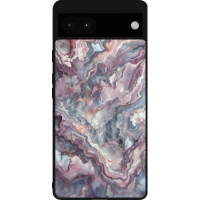 Coque Google Pixel 6a - Silicone rigide noir Marbre violette argentée