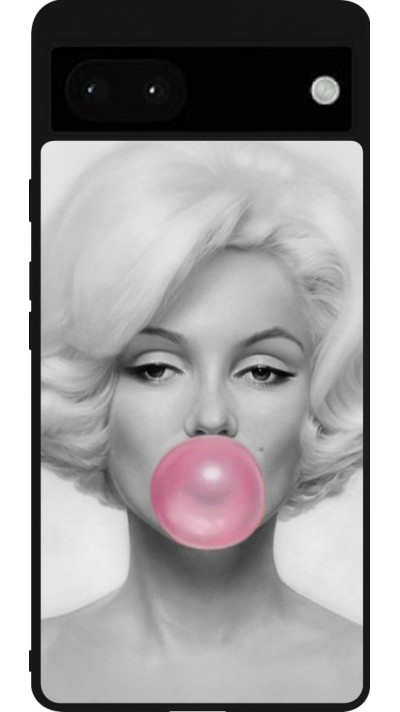 Coque Google Pixel 6a - Silicone rigide noir Marilyn Bubble