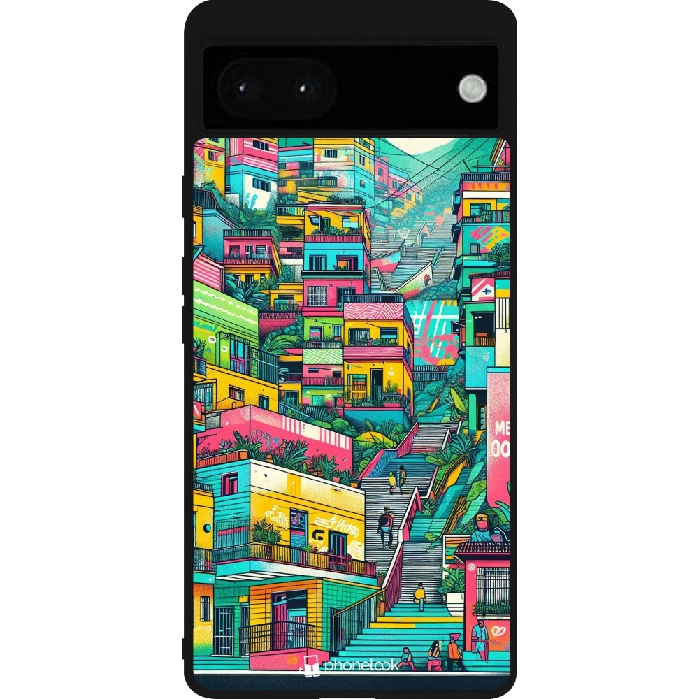 Google Pixel 6a Case Hülle - Silikon schwarz Medellin Comuna 13 Kunst