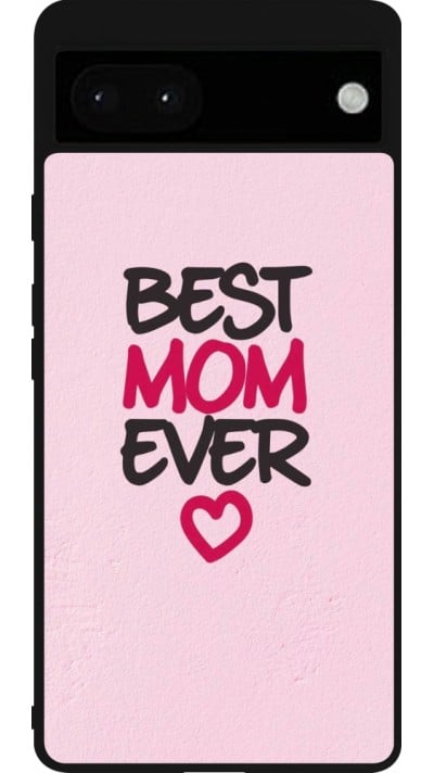 Coque Google Pixel 6a - Silicone rigide noir Mom 2023 best Mom ever pink