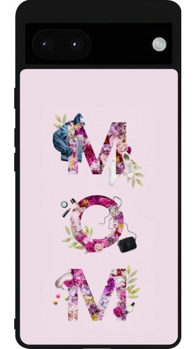 Coque Google Pixel 6a - Silicone rigide noir Mom 2024 girly mom