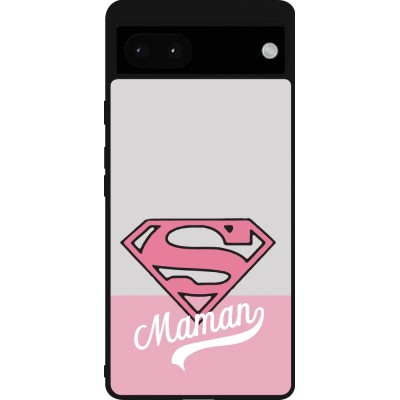 Coque Google Pixel 6a - Silicone rigide noir Mom 2024 Super hero maman