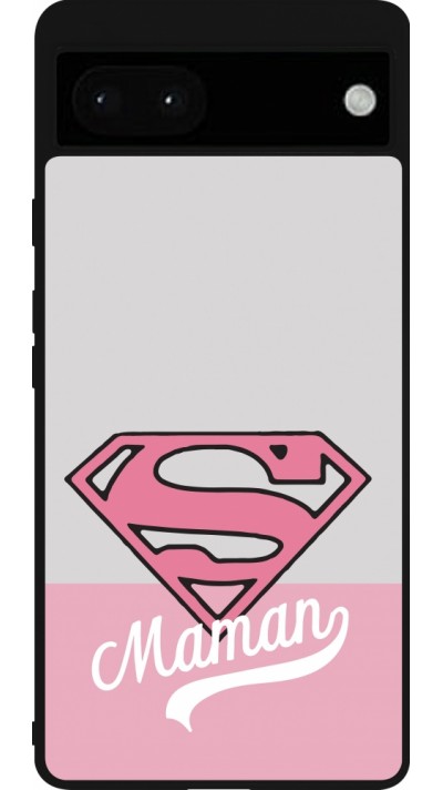 Coque Google Pixel 6a - Silicone rigide noir Mom 2024 Super hero maman