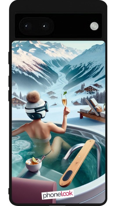 Coque Google Pixel 6a - Silicone rigide noir Montagne Glamour Jacuzzi