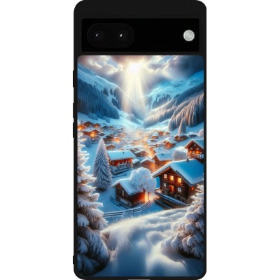 Coque Google Pixel 6a - Silicone rigide noir Mont Neige Lumière