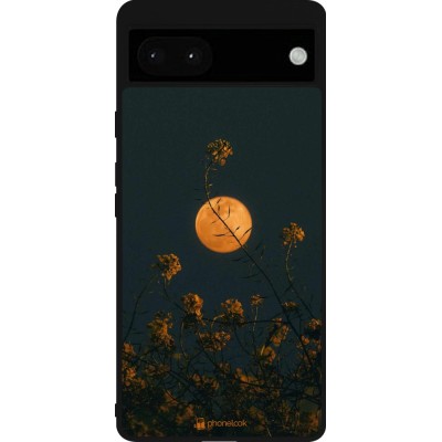 Coque Google Pixel 6a - Silicone rigide noir Moon Flowers