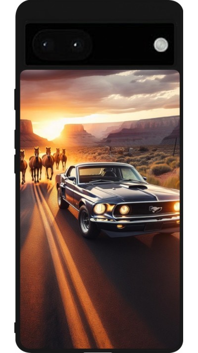 Coque Google Pixel 6a - Silicone rigide noir Mustang 69 Grand Canyon