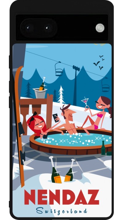 Coque Google Pixel 6a - Silicone rigide noir Nendaz Mountain Jacuzzi