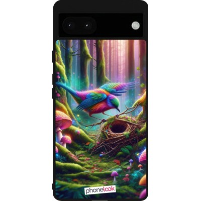 Coque Google Pixel 6a - Silicone rigide noir Oiseau Nid Forêt