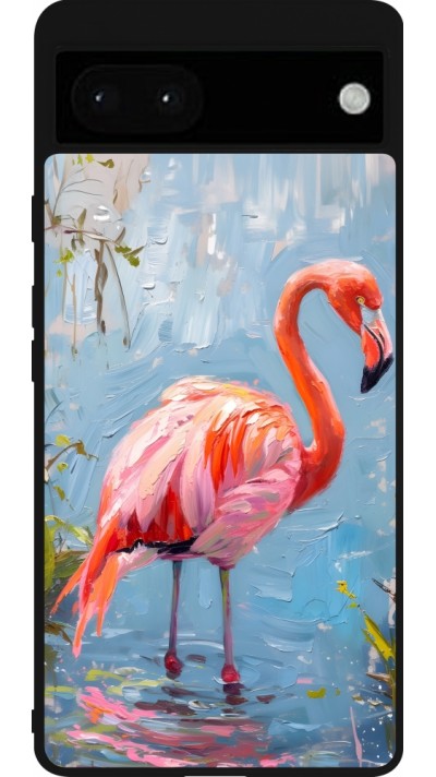 Coque Google Pixel 6a - Silicone rigide noir Paint Flamingo