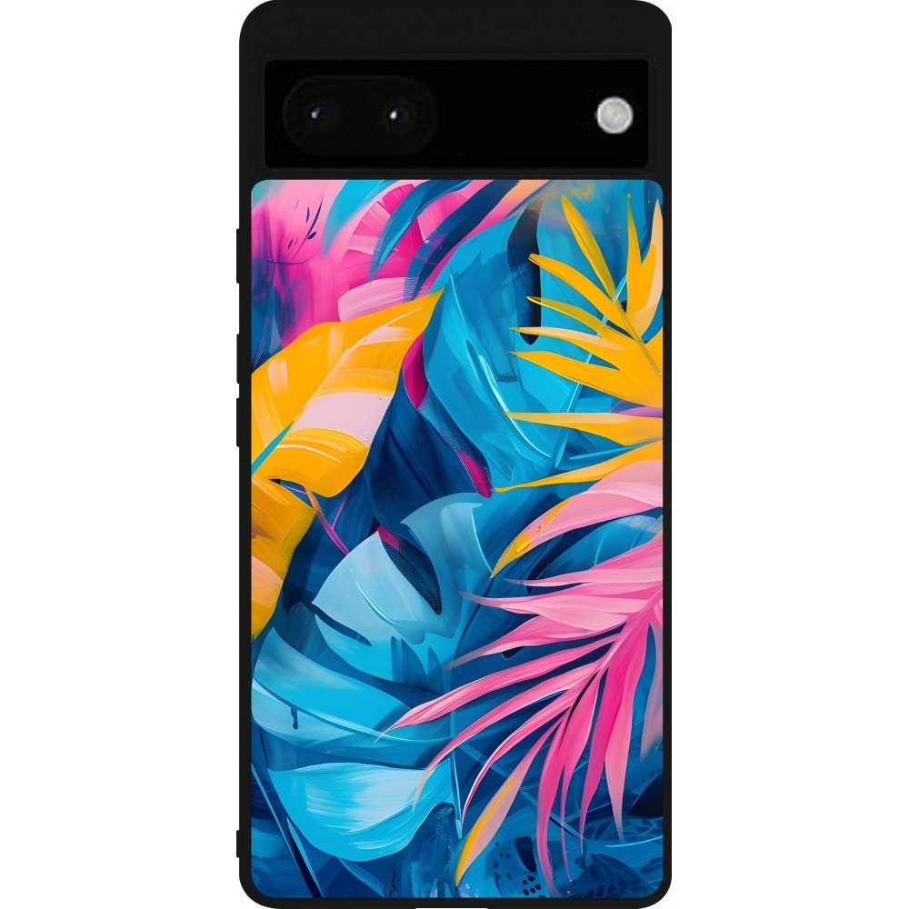 Coque Google Pixel 6a - Silicone rigide noir Palms Blue