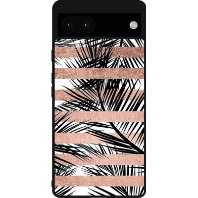 Coque Google Pixel 6a - Silicone rigide noir Palm trees gold stripes