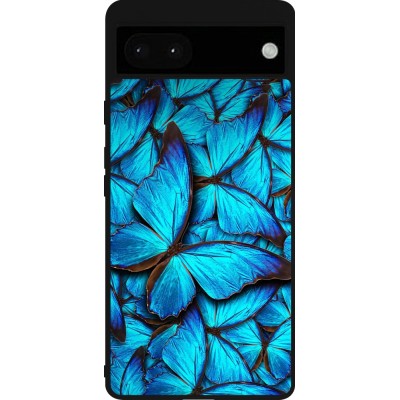 Coque Google Pixel 6a - Silicone rigide noir Papillon bleu