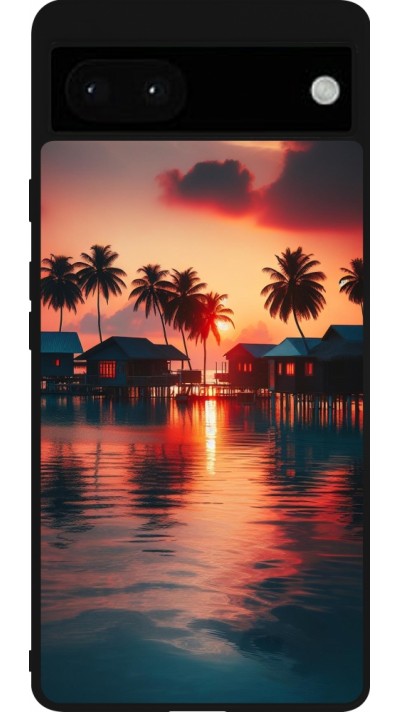 Coque Google Pixel 6a - Silicone rigide noir Paradis Maldives