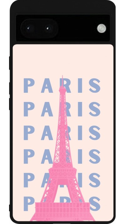 Coque Google Pixel 6a - Silicone rigide noir Paris Pink Print