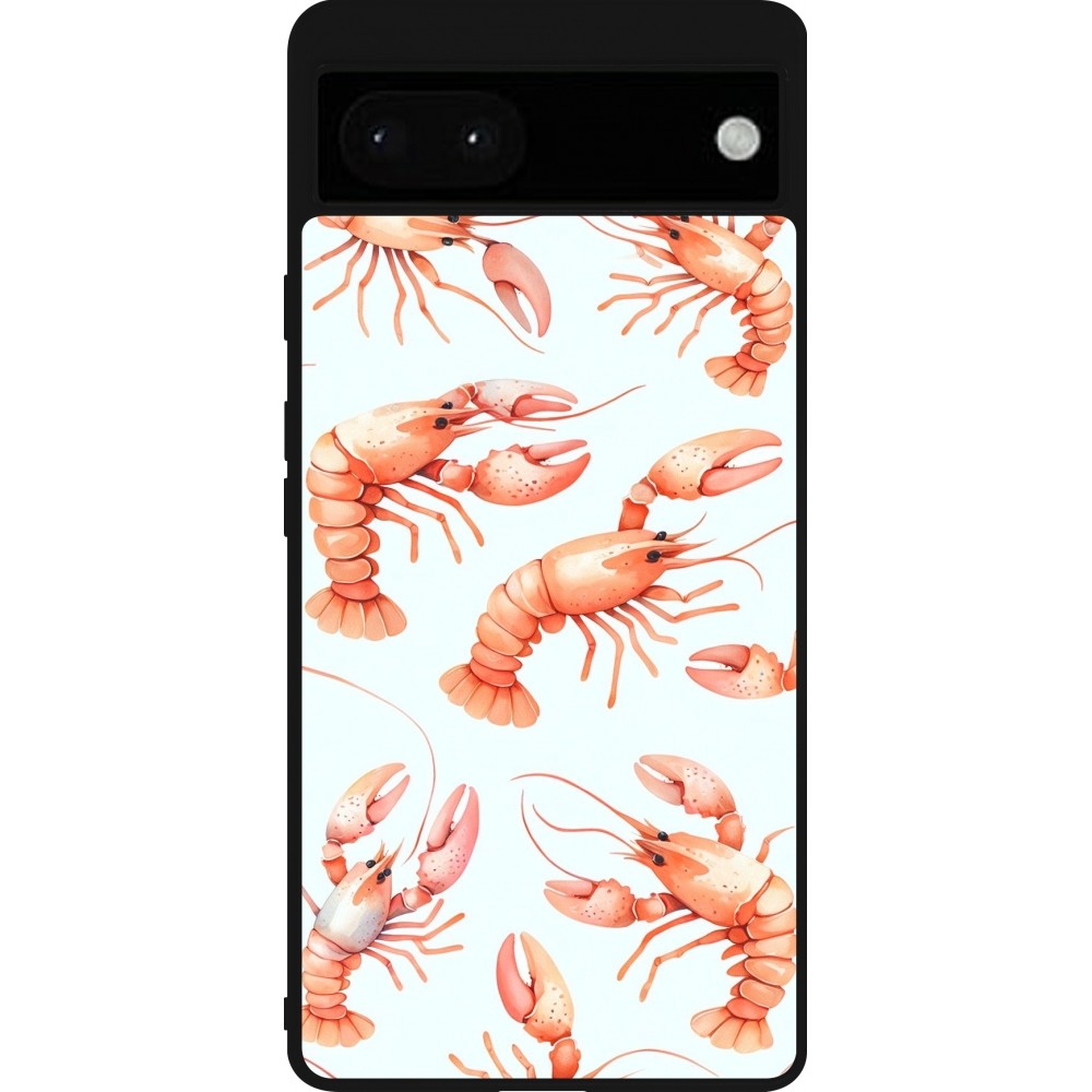 Coque Google Pixel 6a - Silicone rigide noir Pattern de homards pastels