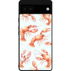 Coque Google Pixel 6a - Silicone rigide noir Pattern de homards pastels