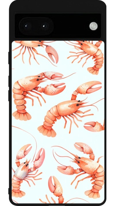 Coque Google Pixel 6a - Silicone rigide noir Pattern de homards pastels