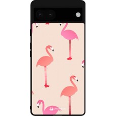 Coque Google Pixel 6a - Silicone rigide noir Pink Flamingos Pattern