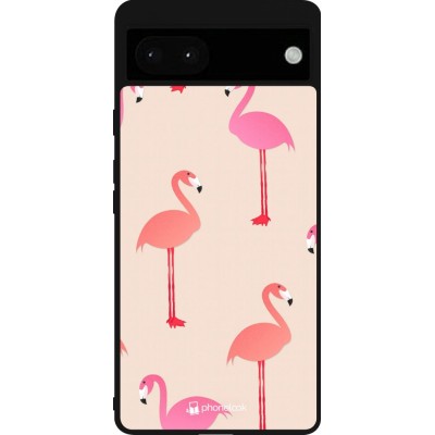 Coque Google Pixel 6a - Silicone rigide noir Pink Flamingos Pattern