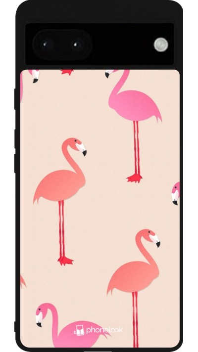 Coque Google Pixel 6a - Silicone rigide noir Pink Flamingos Pattern