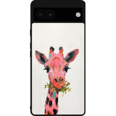 Coque Google Pixel 6a - Silicone rigide noir Pink Girafe Paint