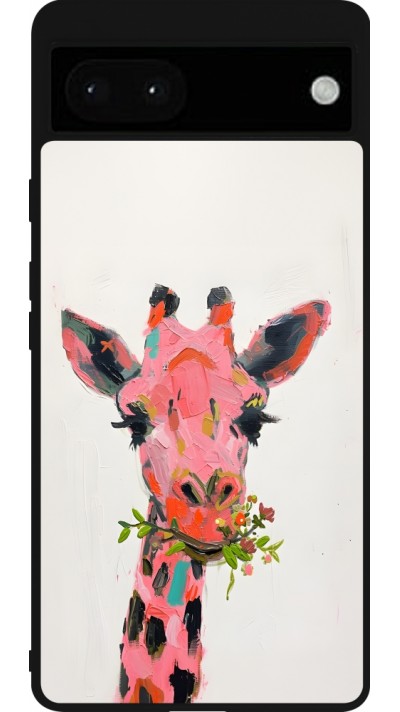 Coque Google Pixel 6a - Silicone rigide noir Pink Girafe Paint