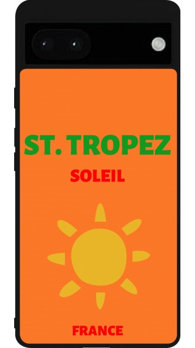 Coque Google Pixel 6a - Silicone rigide noir Pop Summer Destination St-Tropez