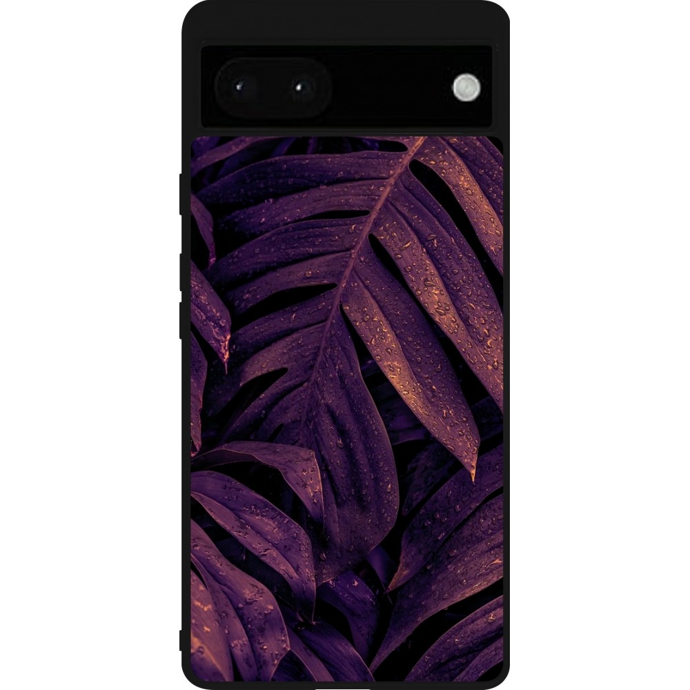 Google Pixel 6a Case Hülle - Silikon schwarz Purple Light Leaves