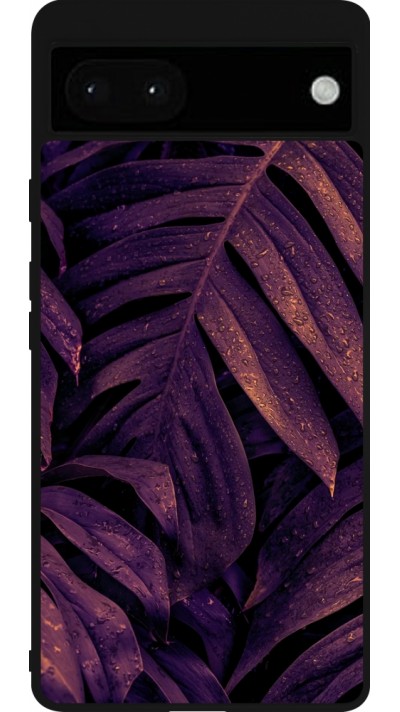 Coque Google Pixel 6a - Silicone rigide noir Purple Light Leaves